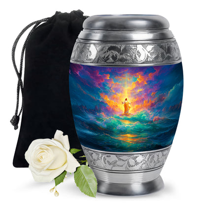 Jesus Divine Light Ocean Urn - Heavenly Sky Cremation Urn For Human Ashes