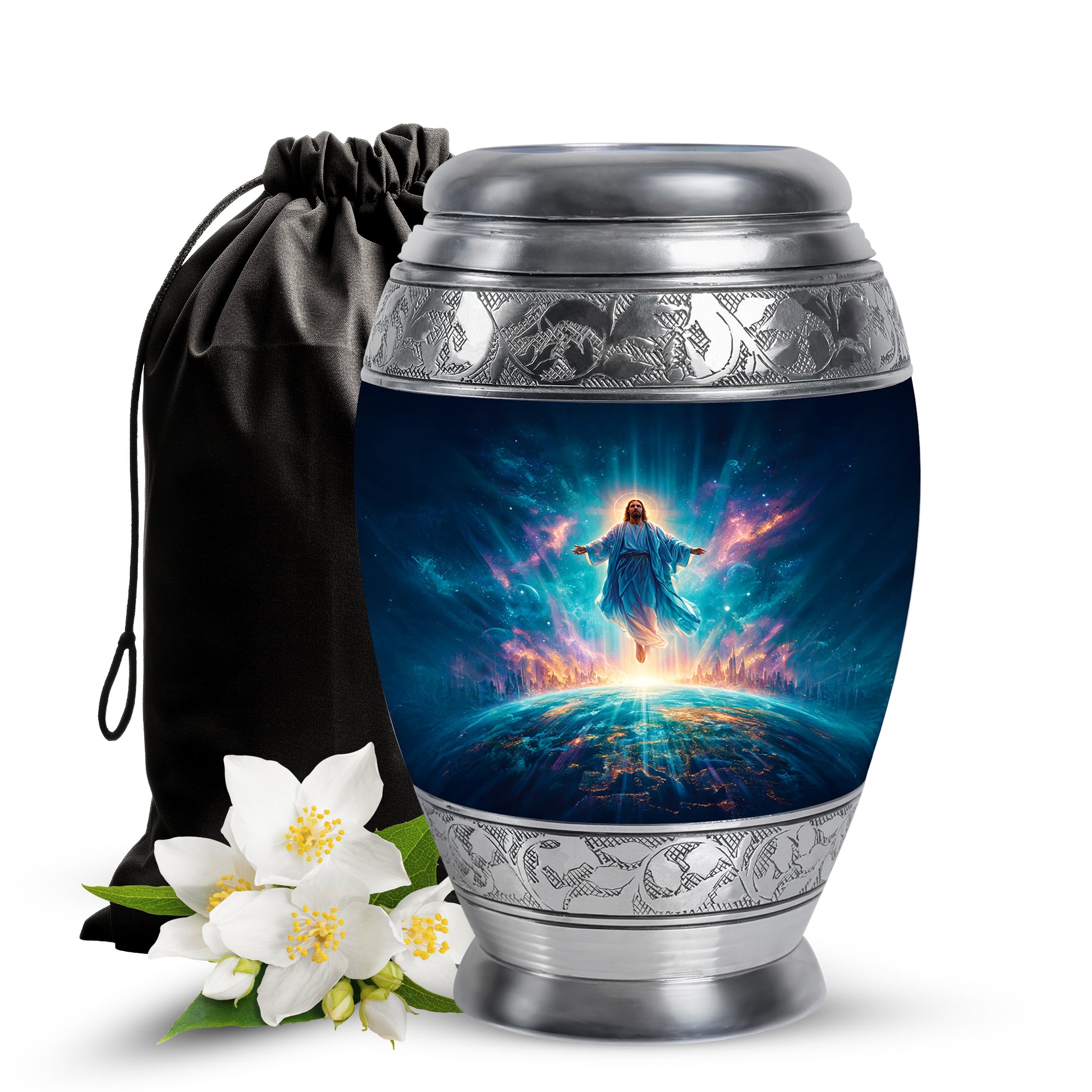 Cosmic Jesus Memorial Urn - Catholic Cremation Urn For Burial