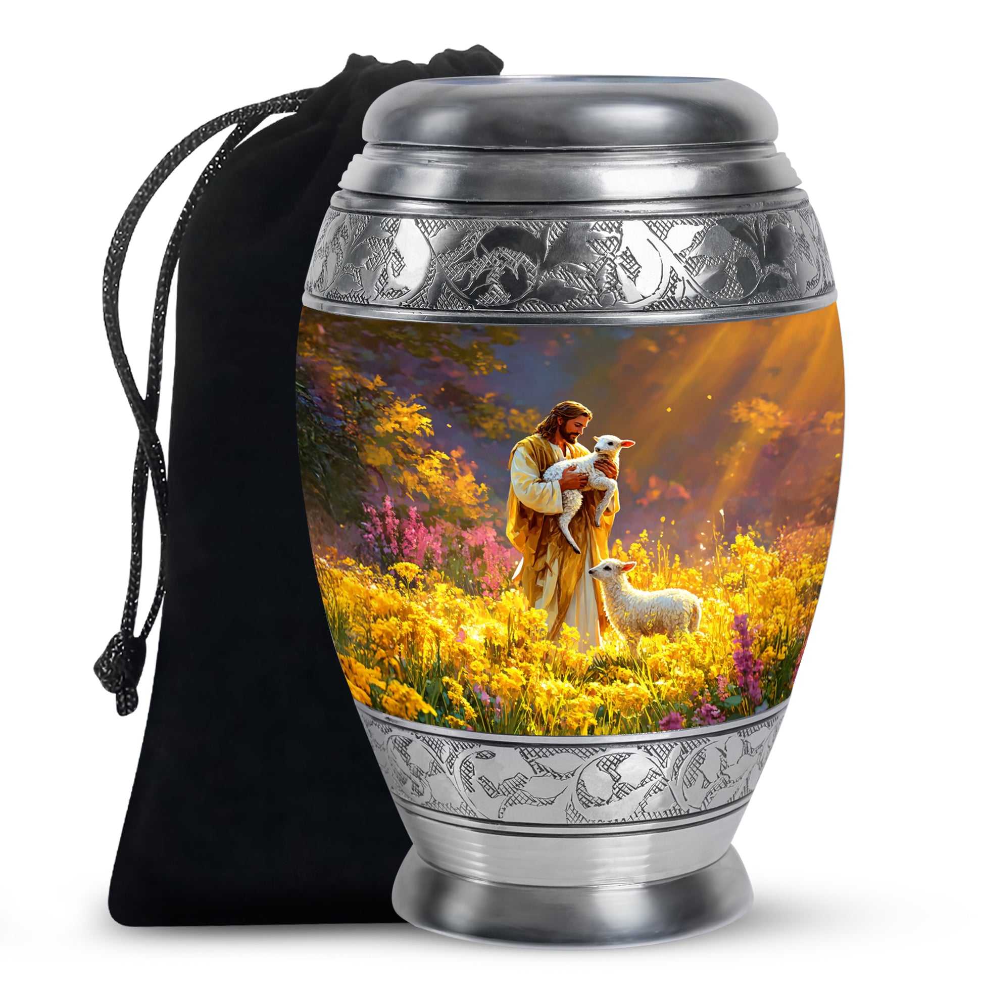 Jesus Holding Lamb Memorial Urn - Religious Cremation Urn For Human Ashes