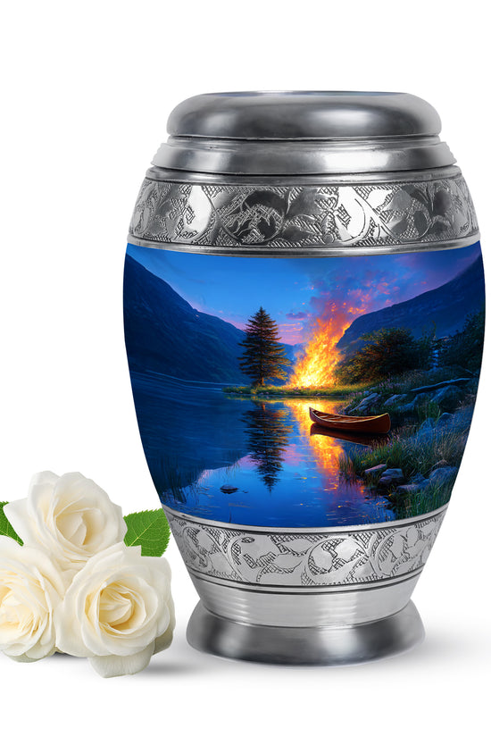 Blue Campfire Haven Cremation Urns for Human Ashes - 10-inch, 200 cu in - Karyliz