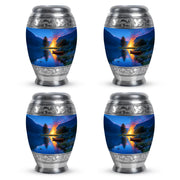 Slate Blue Campfire Cremation Urn urn with complimentary velvet bag - regal campfire design with crown-inspired accents - 10 inch aluminum urn for cremated remains