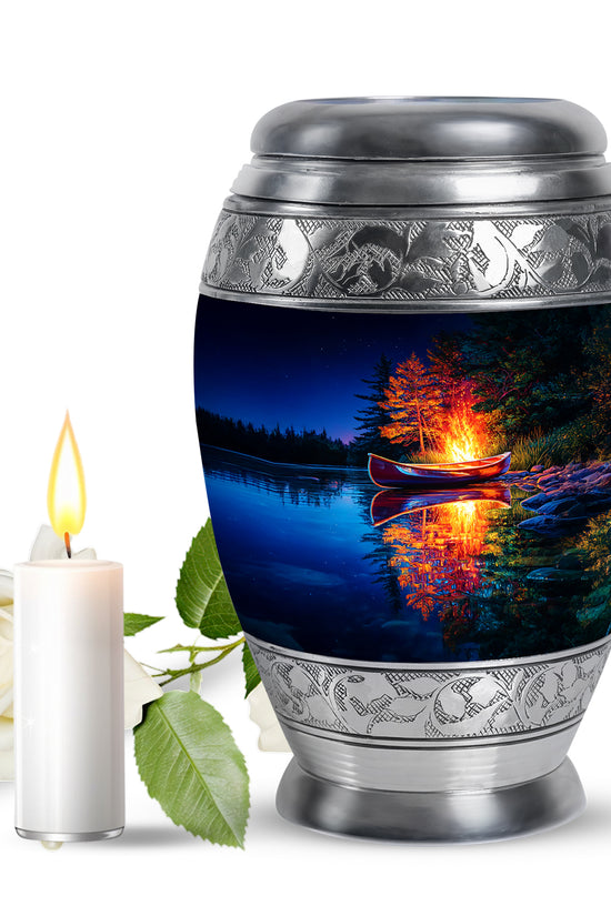Personalized Blue Campfire Cremation Urns for Ashes - Peaceful 10-inch - Karyliz