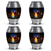 Onyx Black Campfire Cremation Urn urn with complimentary velvet bag - royal campfire engraving with decorative scrollwork - 10 inch aluminum urn for cremated remains
