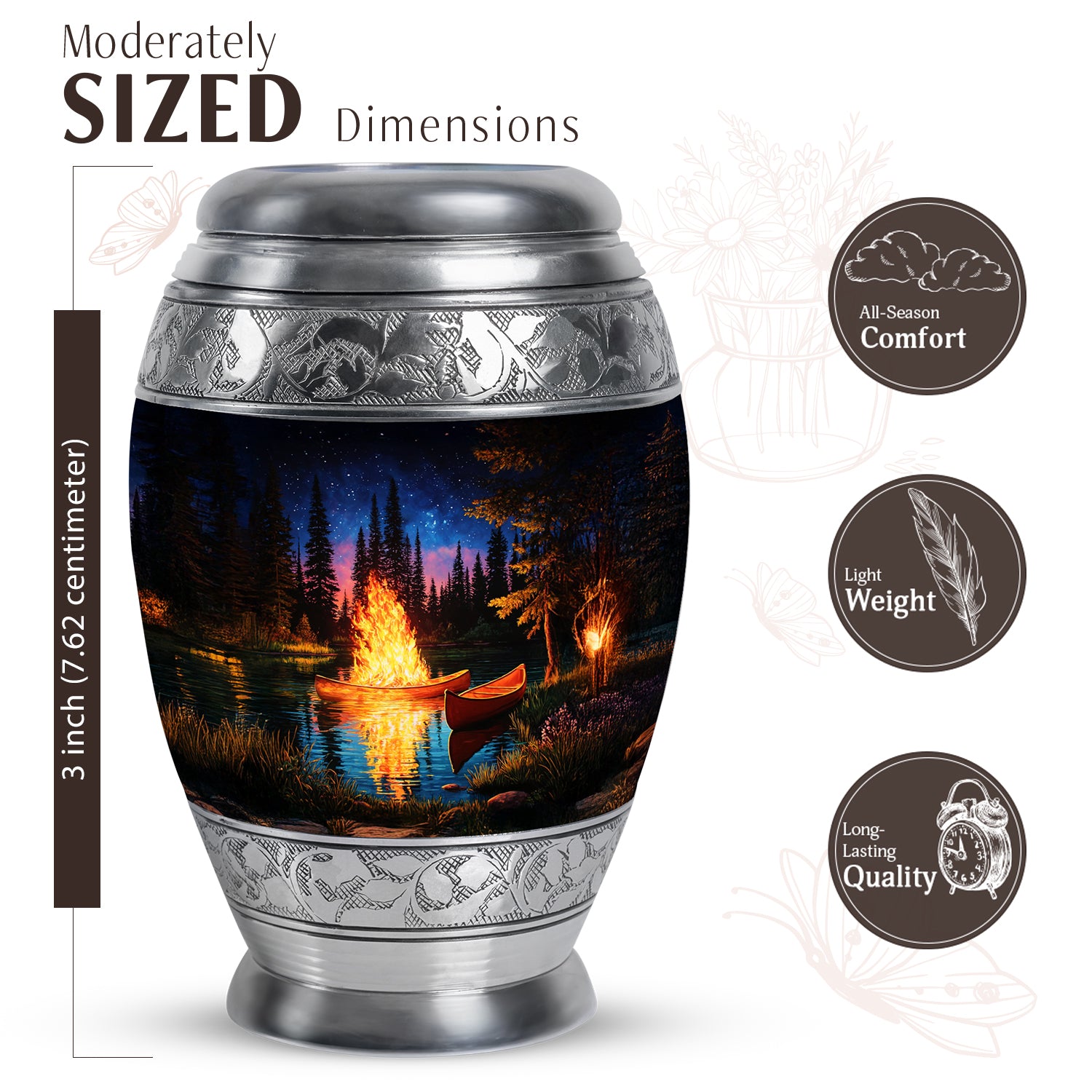 Deep Black Campfire Cremation Urn lifestyle display on memorial shelf - regal campfire design with crown-inspired accents - mini keepsake memorial for portion of cremation ashes
