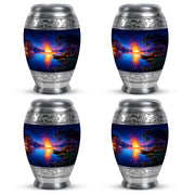 Vivid Blue Campfire Cremation Urn urn with complimentary velvet bag - royal campfire engraving with decorative scrollwork - 10 inch aluminum urn for cremated remains