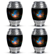 Rich Black Campfire Cremation Urn urn with complimentary velvet bag - regal campfire design with crown-inspired accents - 10 inch aluminum urn for cremated remains