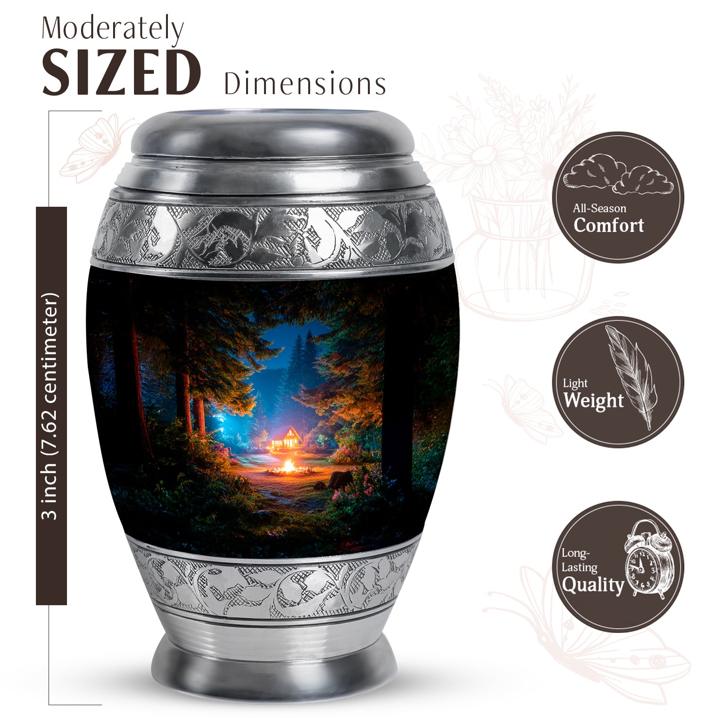 Deep Black Campfire Cremation Urn lifestyle display on memorial shelf - regal campfire design with crown-inspired accents - mini keepsake memorial for portion of cremation ashes