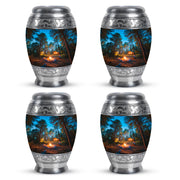 Azure Campfire Cremation Urn urn with complimentary velvet bag - regal campfire design with crown-inspired accents - 10 inch aluminum urn for cremated remains