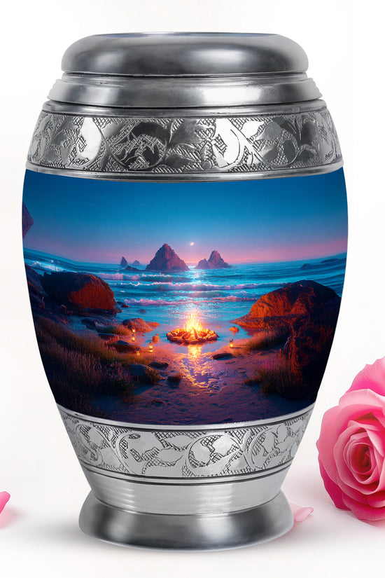 Blue Breathtaking Campfire Memorial Urn for Ashes - 10-inch, 200 cu in - Karyliz