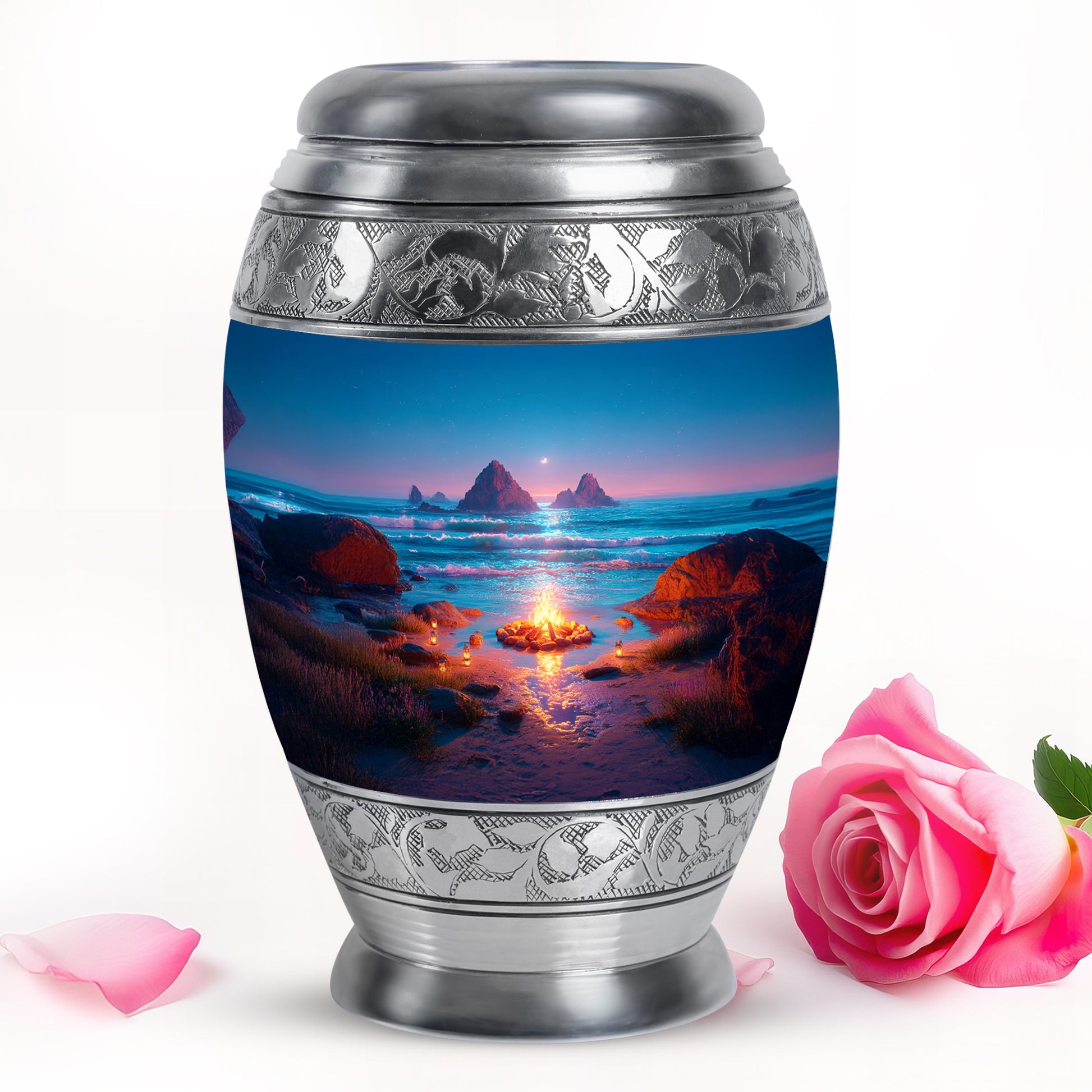 Blue Breathtaking Campfire Memorial Urn for Ashes - 10-inch, 200 cu in - Karyliz