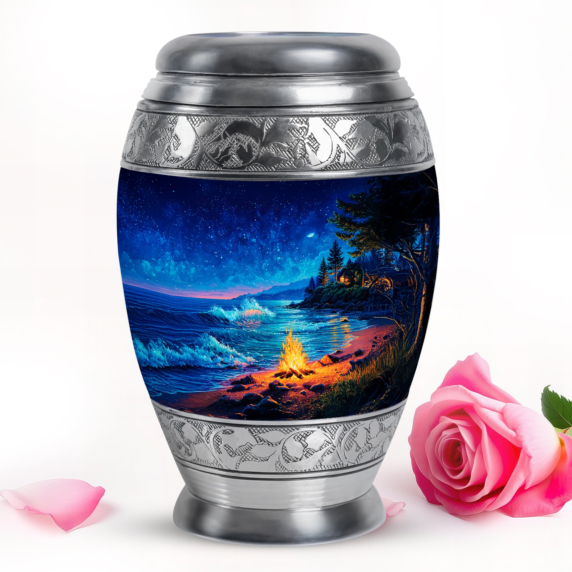 Personalized Blue Campfire Cremation Urns for Ashes - Majestic 10-inch - Karyliz