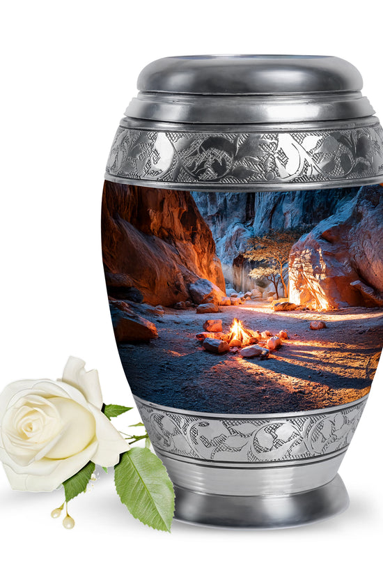Blue Stately Campfire Cremation Urns for Human Ashes - 10-inch, 200 cu in - Karyliz