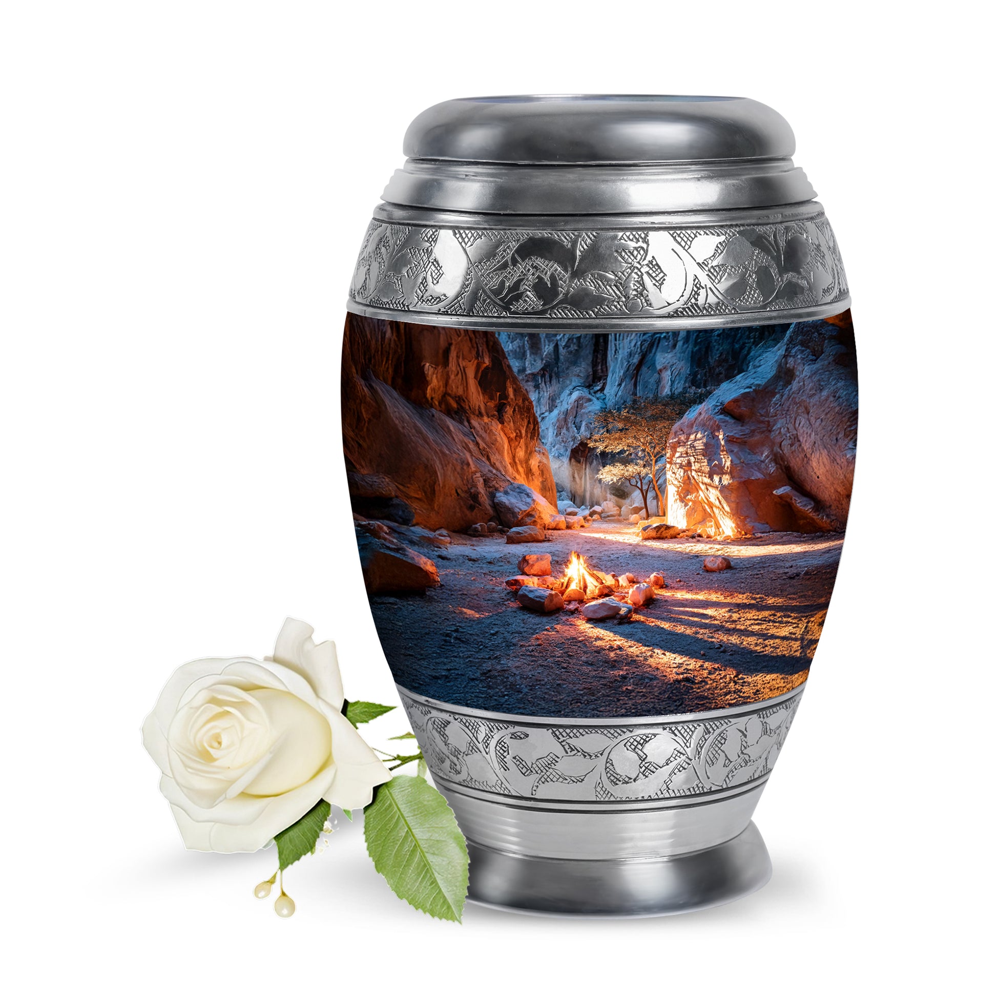 Blue Stately Campfire Cremation Urns for Human Ashes - 10-inch, 200 cu in - Karyliz