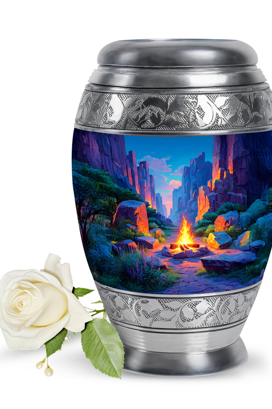 Blue Campfire Sanctuary Cremation Urns for Human Ashes - 10-inch, 200 cu in - Karyliz