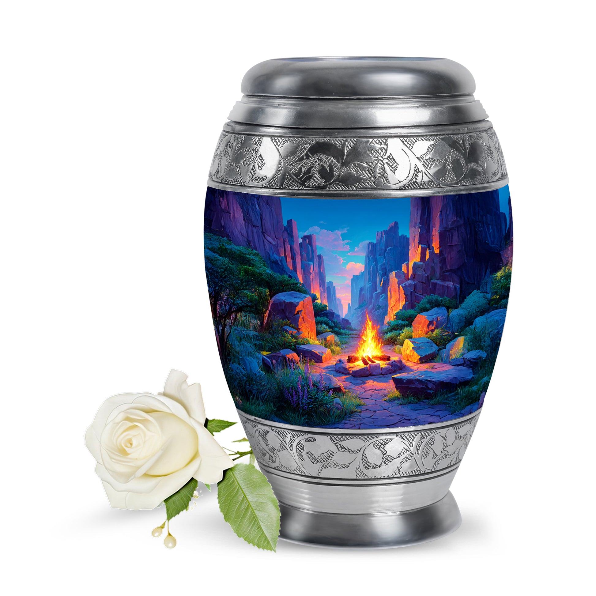 Blue Campfire Sanctuary Cremation Urns for Human Ashes - 10-inch, 200 cu in - Karyliz