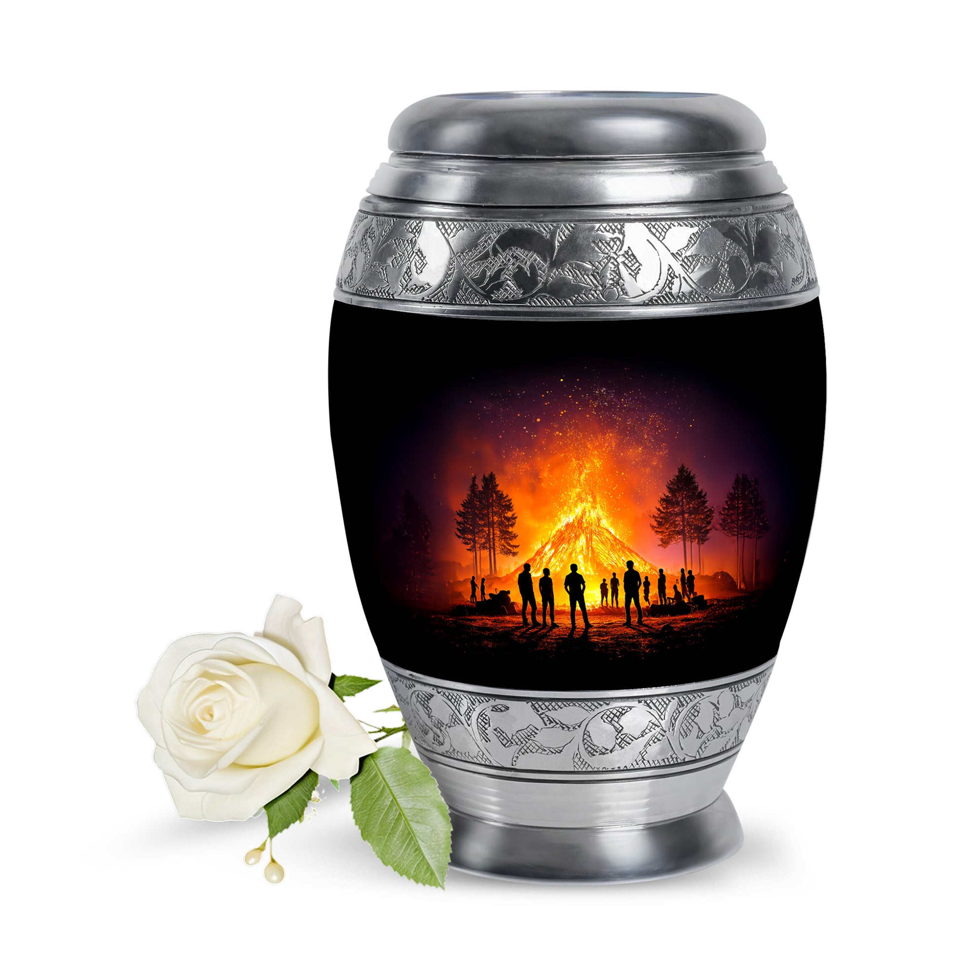 Black Campfire Memorial Cremation Urns for Human Ashes - 10-inch, 200 cu in - Karyliz