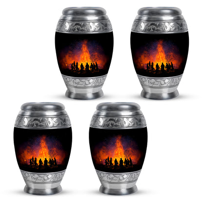 Obsidian Black Campfire Cremation Urn urn with complimentary velvet bag - royal campfire engraving with decorative scrollwork - 10 inch aluminum urn for cremated remains