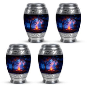 Charcoal Black Campfire Cremation Urn urn with complimentary velvet bag - royal campfire engraving with decorative scrollwork - 10 inch aluminum urn for cremated remains