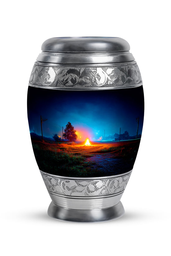 Personalized Elegant Campfire Cremation Urns - Blue 10-inch, 200 cu in - Karyliz