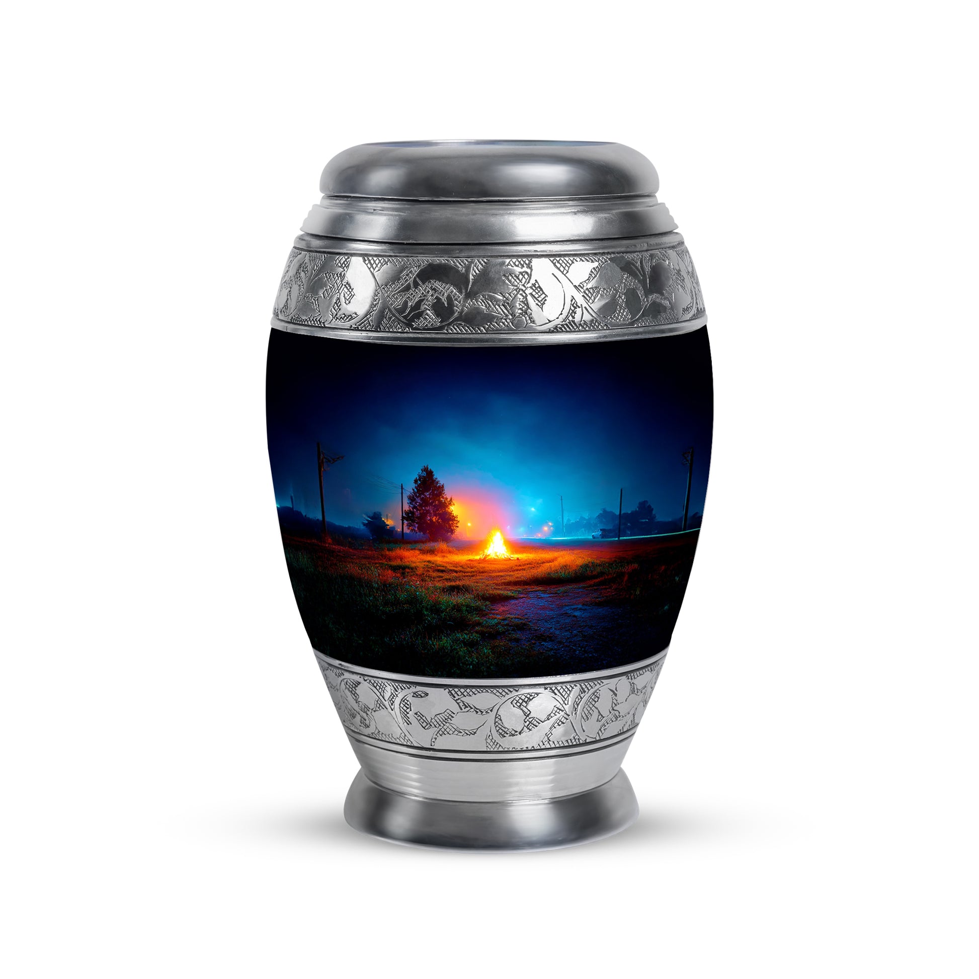 Personalized Elegant Campfire Cremation Urns - Blue 10-inch, 200 cu in - Karyliz