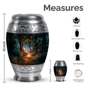 Ebony Campfire Cremation Urn lifestyle display on memorial shelf - regal campfire design with crown-inspired accents - mini keepsake memorial for portion of cremation ashes