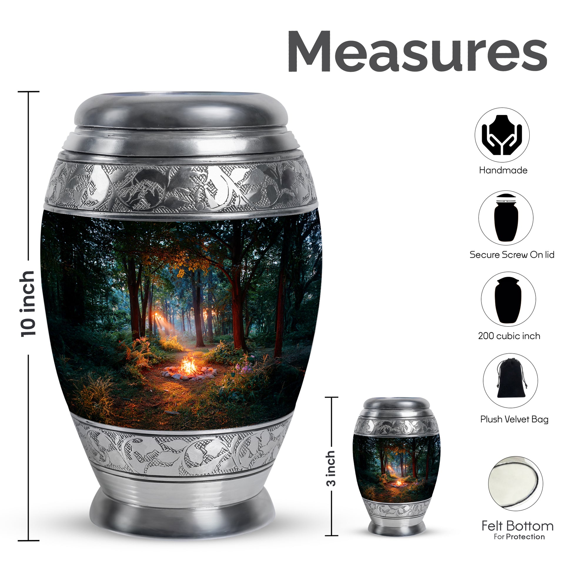Ebony Campfire Cremation Urn lifestyle display on memorial shelf - regal campfire design with crown-inspired accents - mini keepsake memorial for portion of cremation ashes
