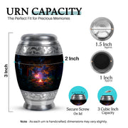 Rich Black Campfire Cremation Urn lifestyle display on memorial shelf - regal campfire design with crown-inspired accents - mini keepsake memorial for portion of cremation ashes