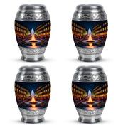 Midnight Black Campfire Cremation Urn urn with complimentary velvet bag - royal campfire engraving with decorative scrollwork - 10 inch aluminum urn for cremated remains