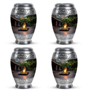 Charcoal Black Campfire Cremation Urn urn with complimentary velvet bag - royal campfire engraving with decorative scrollwork - 10 inch aluminum urn for cremated remains
