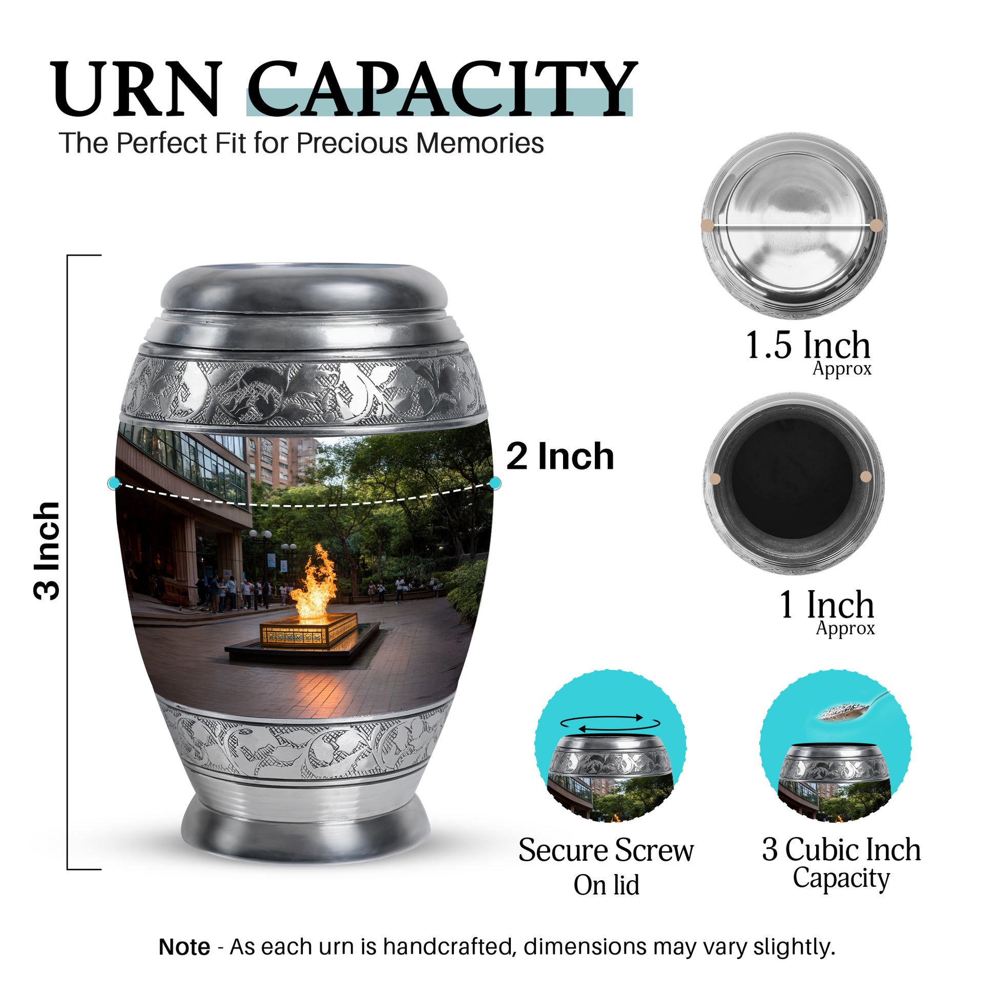 Deep Black Campfire Cremation Urn lifestyle display on memorial shelf - regal campfire design with crown-inspired accents - mini keepsake memorial for portion of cremation ashes