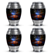 Rich Black Campfire Cremation Urn urn with complimentary velvet bag - regal campfire design with crown-inspired accents - 10 inch aluminum urn for cremated remains