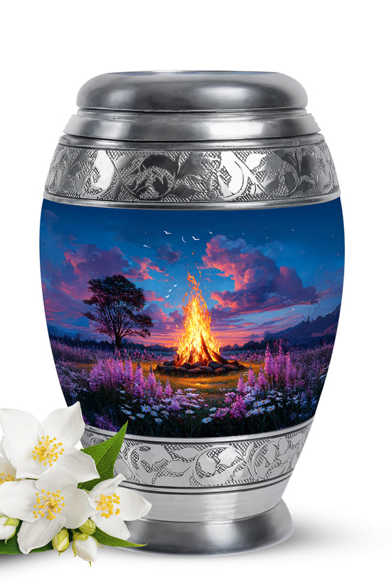 Personalized Campfire Cremation Urns - Soothing Blue 10-inch, 200 cu in - Karyliz