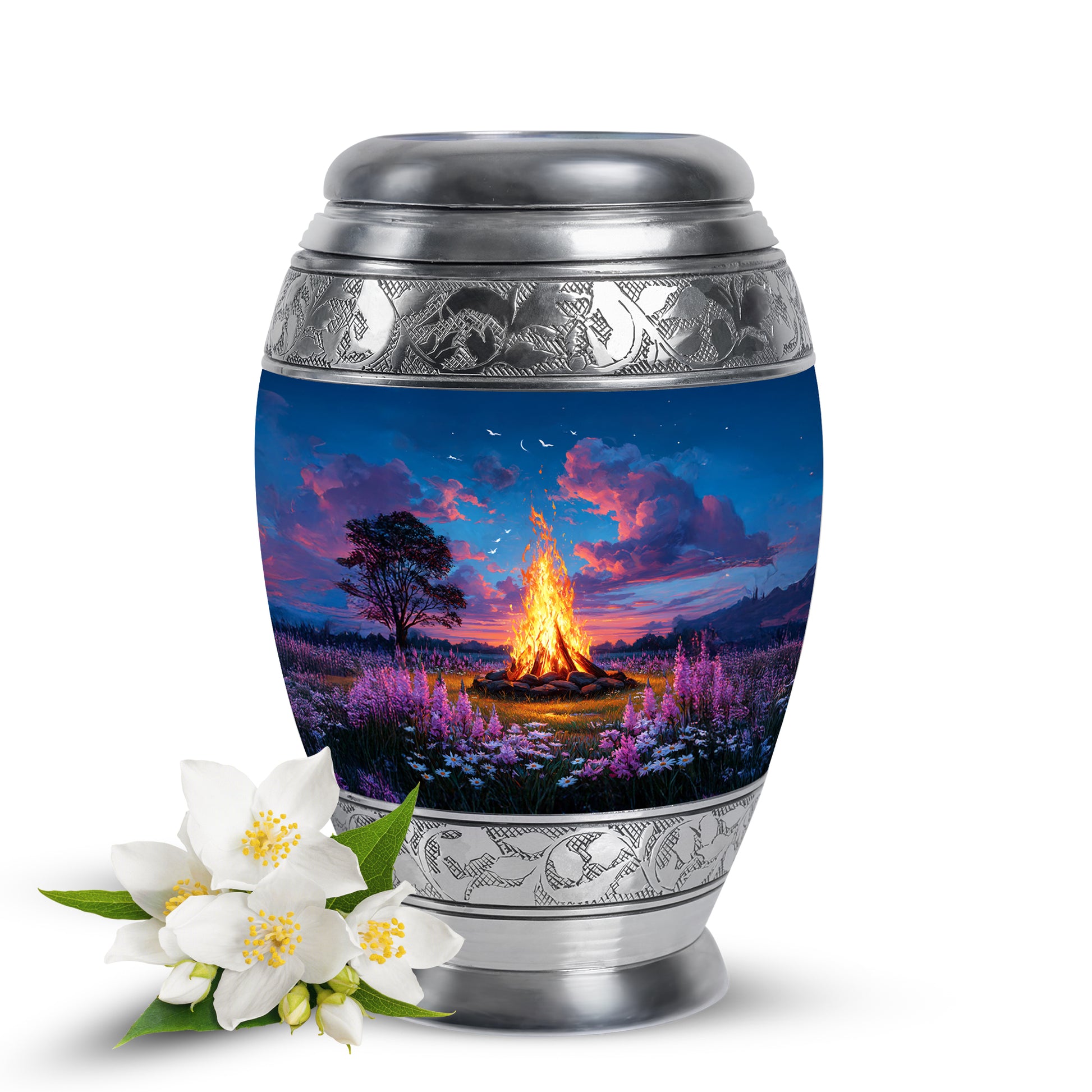 Personalized Campfire Cremation Urns - Soothing Blue 10-inch, 200 cu in - Karyliz