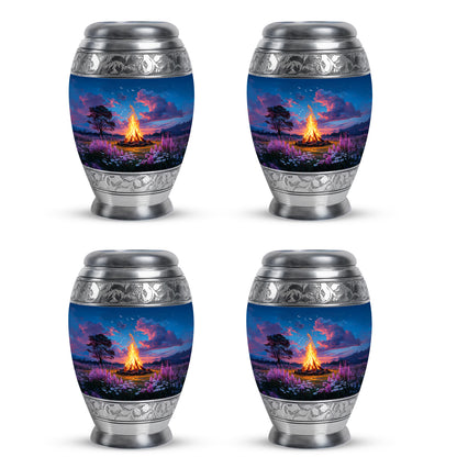 Sky Blue Campfire Cremation Urn urn with complimentary velvet bag - regal campfire design with crown-inspired accents - 10 inch aluminum urn for cremated remains