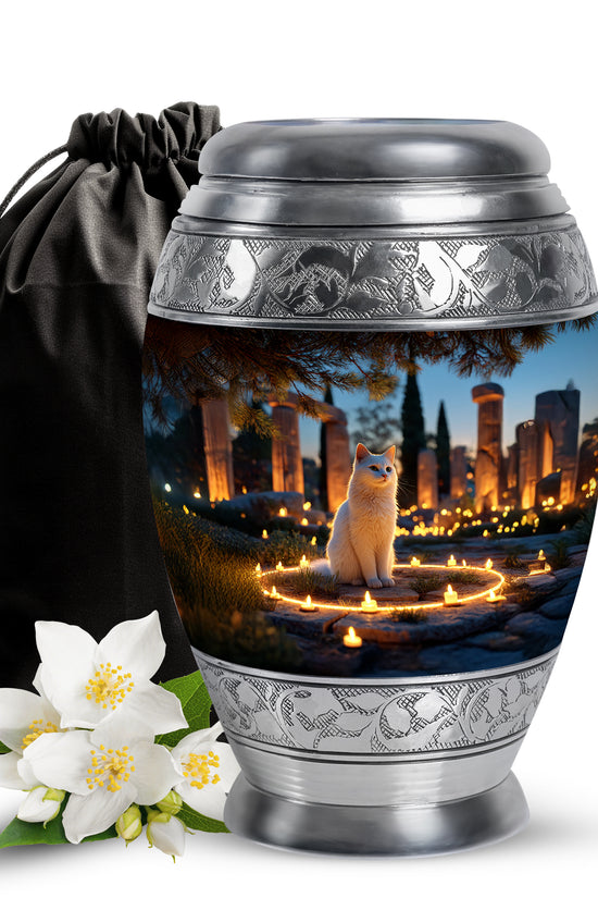 Cat Tribute Funeral Urn - Candle Theme Pet Cremation Urn For Ashes