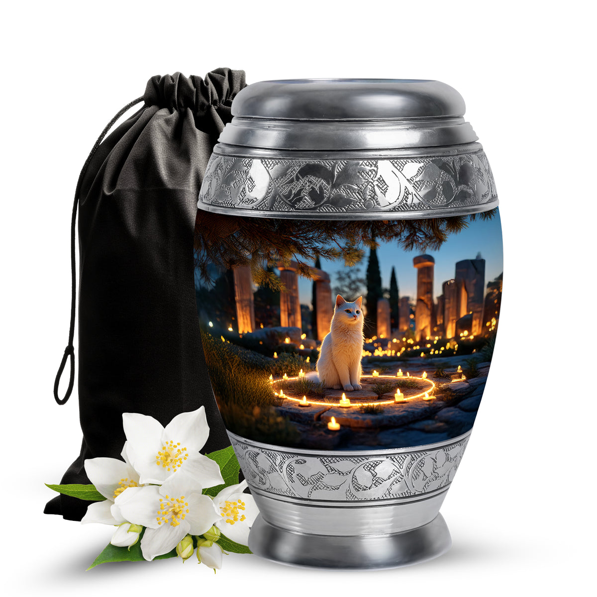 Cat Tribute Funeral Urn - Candle Theme Pet Cremation Urn For Ashes