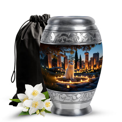 Cat Tribute Funeral Urn - Candle Theme Pet Cremation Urn For Ashes