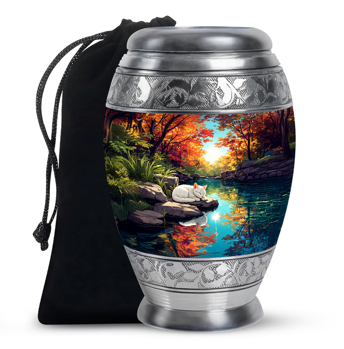 White Cat Theme Funeral Urn - Artistic Memorial Urn For Pet Ashes