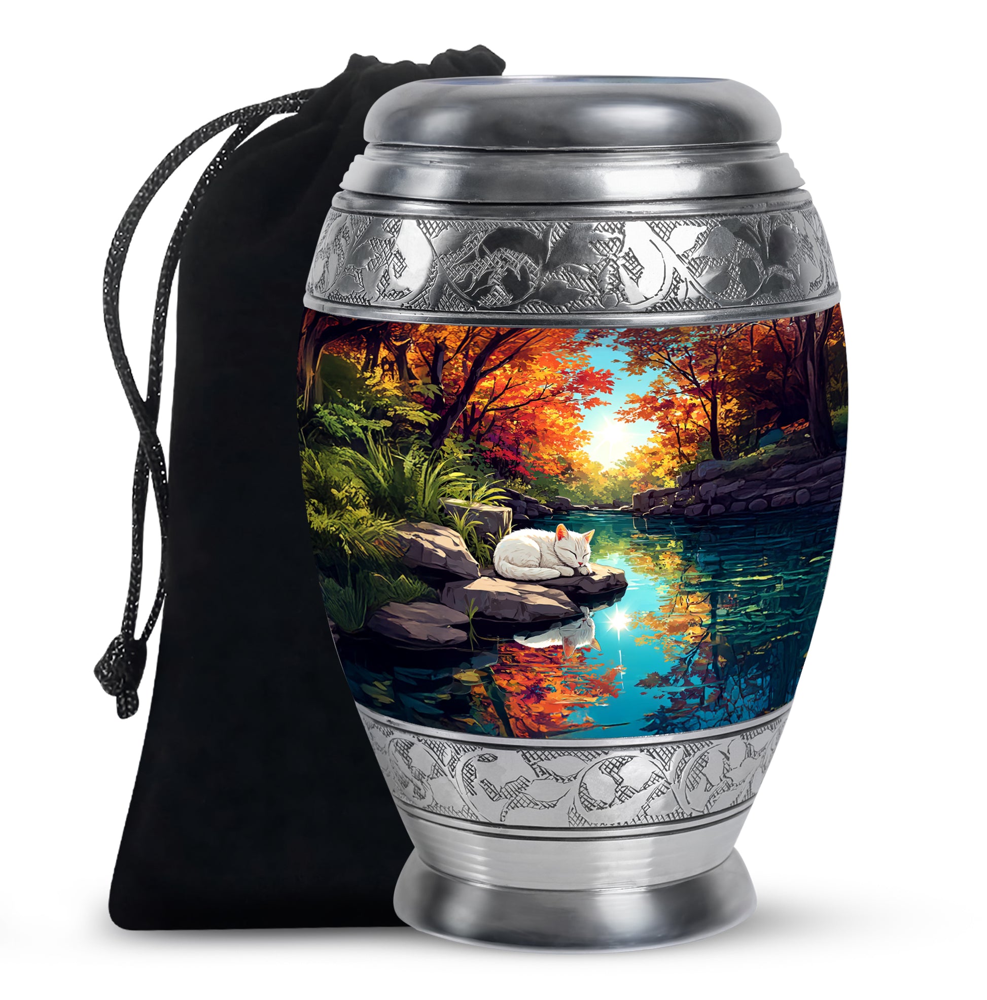 White Cat Theme Funeral Urn - Artistic Memorial Urn For Pet Ashes