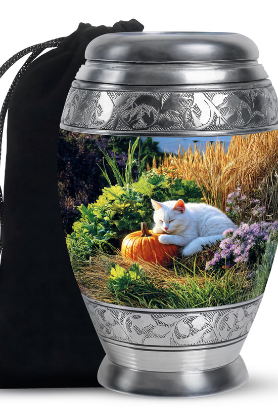 Peaceful Cat Memorial Urn - Aluminium Funeral Urn For Pet Ashes