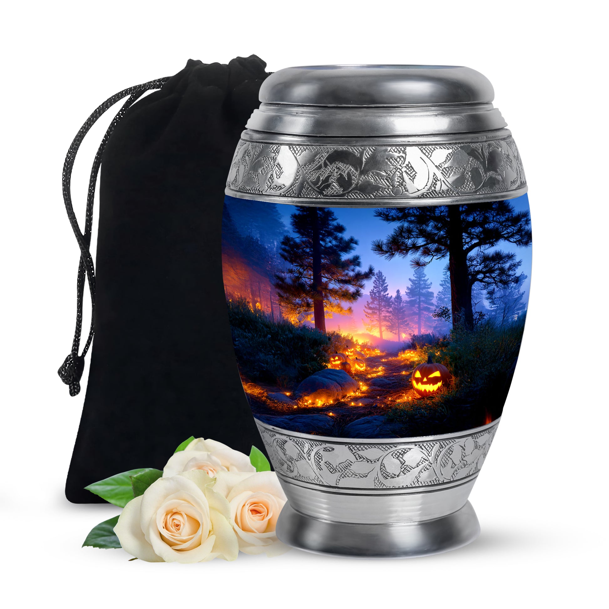 Halloween Pumpkin Forest Funeral Urn - Cremation Urn For Loved Ones