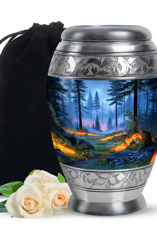 Magical Forest Pumpkin Memorial Urn - Funeral Cremation Urn For Ashes