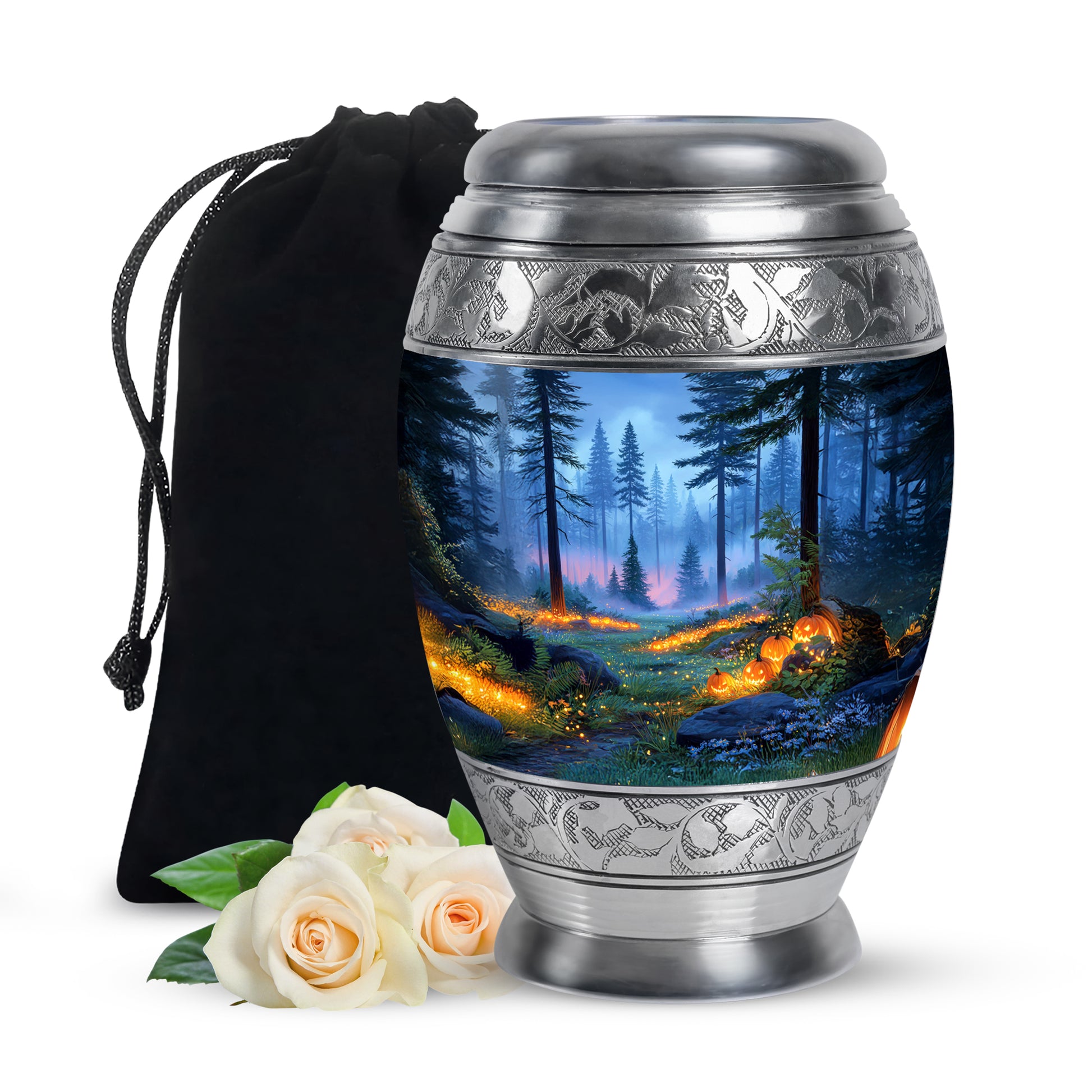 Magical Forest Pumpkin Memorial Urn - Funeral Cremation Urn For Ashes