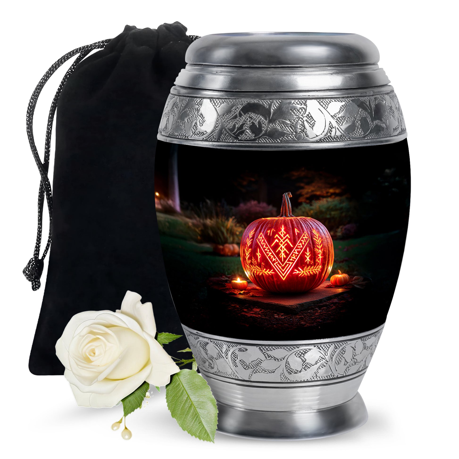 Halloween Cremation Urn - Glowing Pumpkin Memorial Urn For Burial