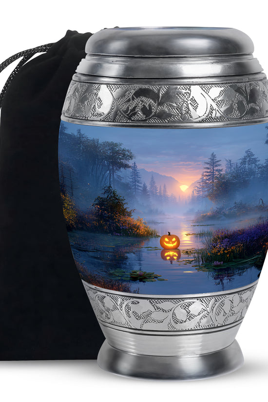 Halloween Forest Memorial Urn - Sunset Nature Funeral Urn For Adult Ashes