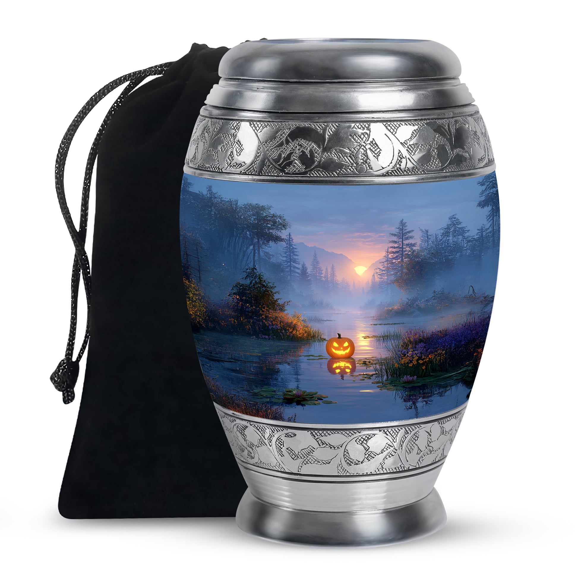 Halloween Forest Memorial Urn - Sunset Nature Funeral Urn For Adult Ashes