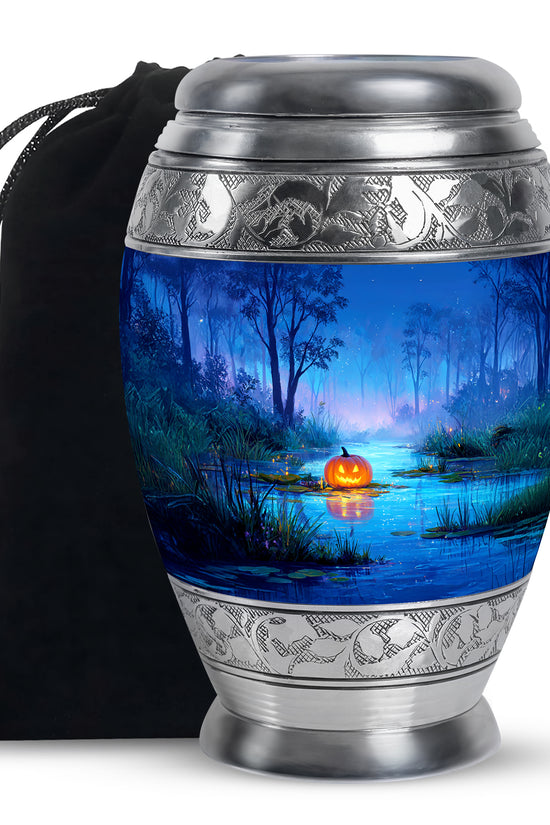 Night Forest Cremation Urn - Glowing Pumpkin Memorial Urn For Loved Ones