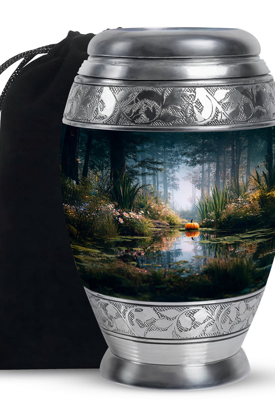 Peaceful Nature Forest Lake Cremation Urn - Aluminium Funeral Urn For Ashes