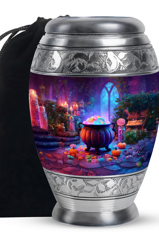Decorative Cremation Urn - Halloween Cauldron Memorial Urn For Burial