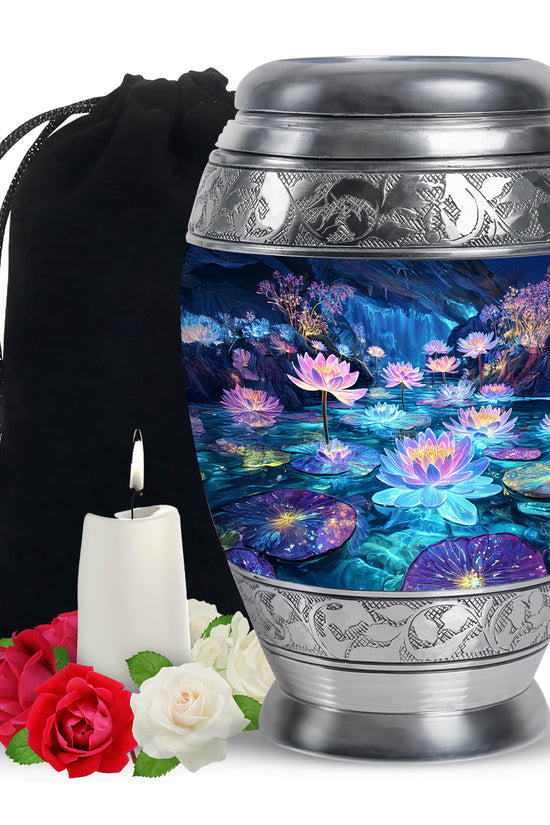 Glowing Lotus Funeral Urn - Large Aluminium Urn Memorial Urn For Ashes